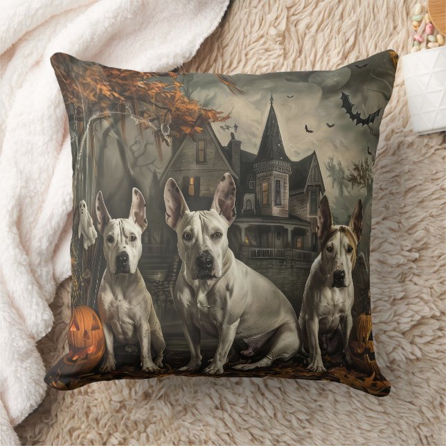 Bullterrier Halloween Natt Hund Delight Kudde (Filt)