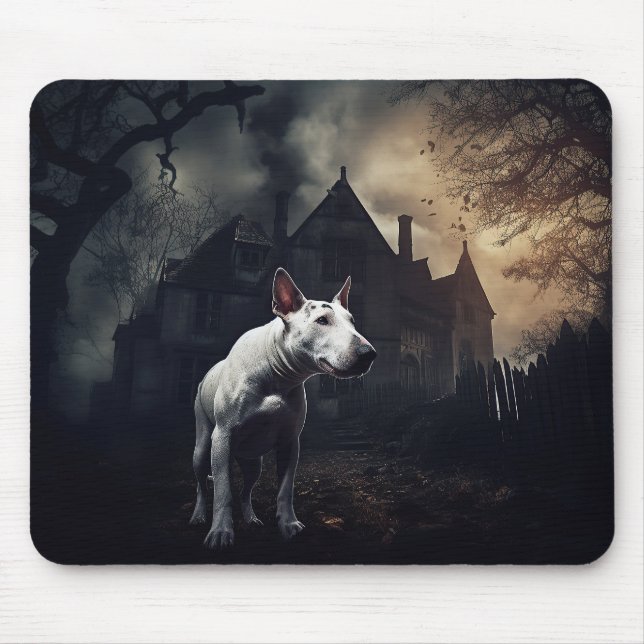 Bullterrier Halloween Skräckinjagande Musmatta (Framsidan)