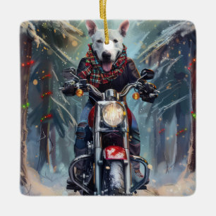 Bullterrier Hund Ridning Motorcykel Jul Julgransprydnad Keramik