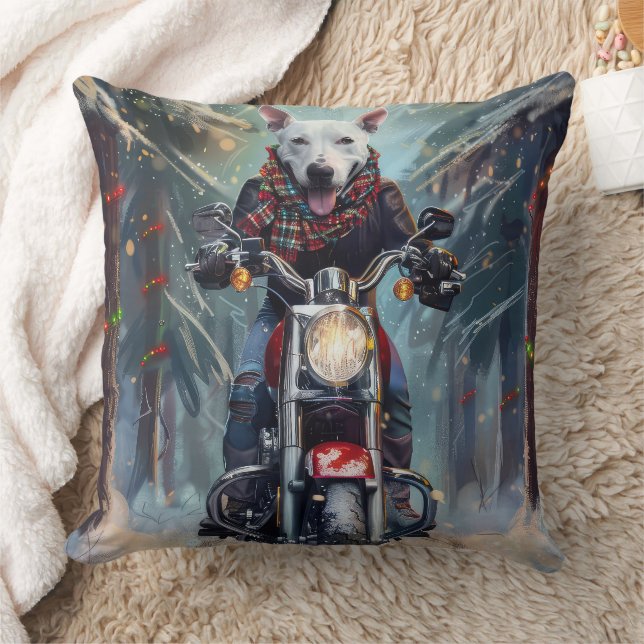 Bullterrier Hund Ridning Motorcykel Jul Kudde (Filt)