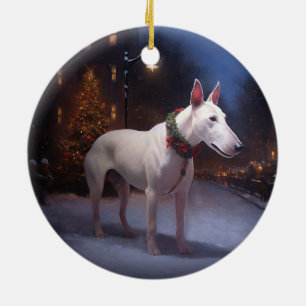 Bullterrier Jul Firande Säsong Julgransprydnad Keramik