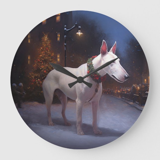 Bullterrier Jul Högtidsperiod Stor Klocka (Framsida)