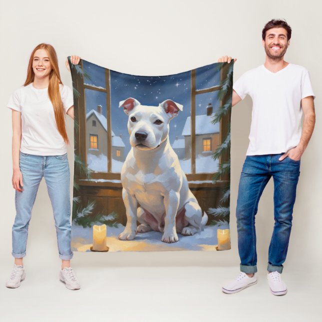 Bullterrier med julbelysning Holiday Fleecefilt (På plats)