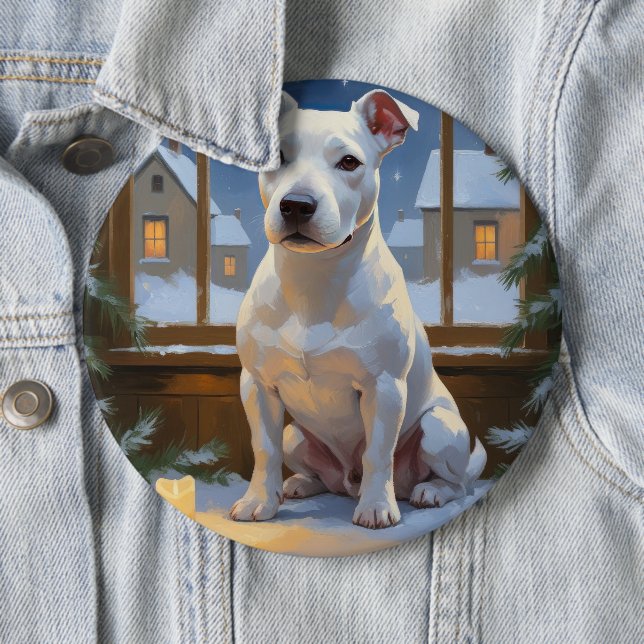 Bullterrier med julbelysning Holiday Knapp (In Situ)