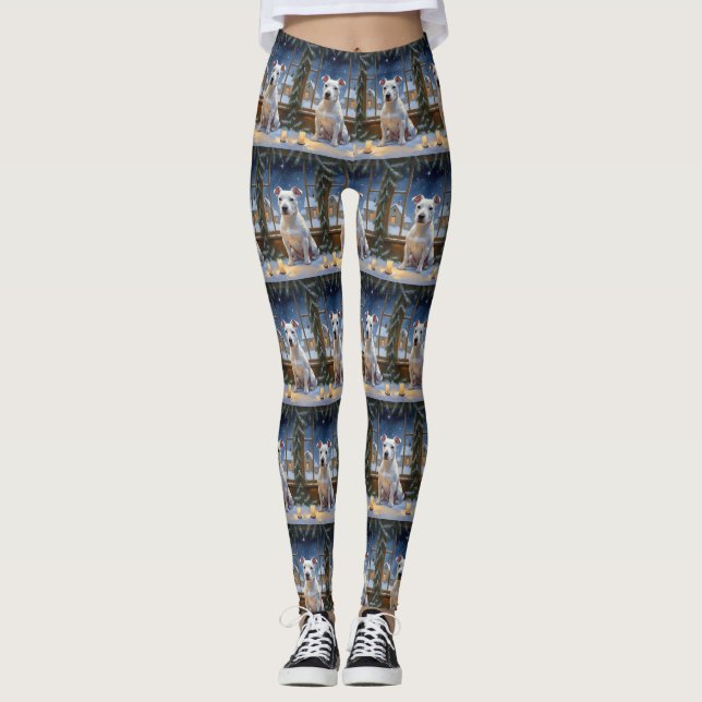 Bullterrier med julbelysning Holiday Leggings (Framsida)