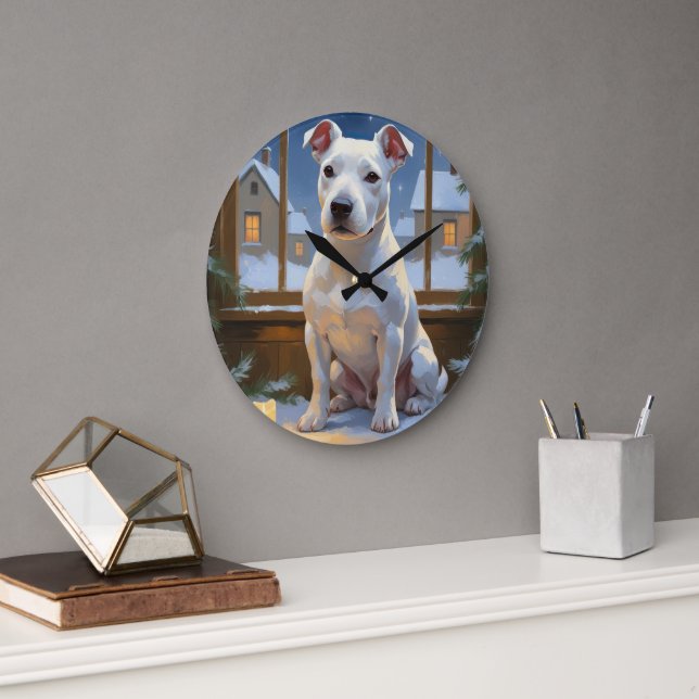 Bullterrier med julbelysning Holiday Stor Klocka (Kontor)