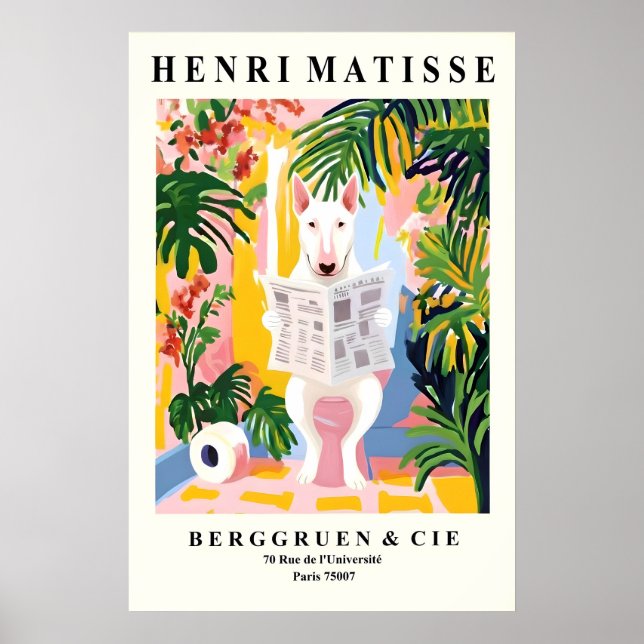 Bullterrier på toalett konst - Matisse stil Poster (Framsidan)