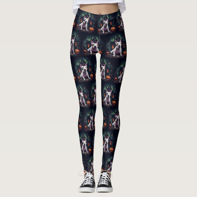 Bullterrier Pumpa Halloween Skräckinjagande Leggings (Framsida)