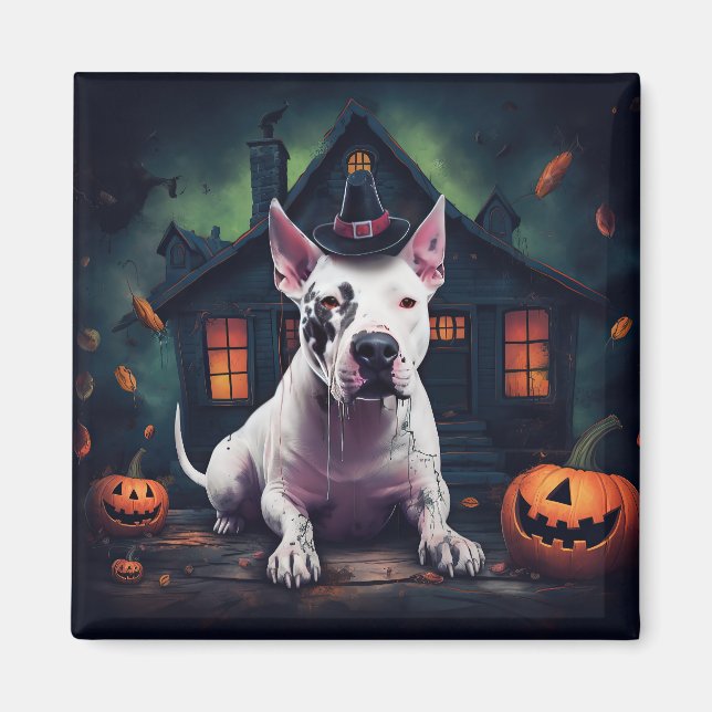 Bullterrier Pumpa Halloween Skräckinjagande Magnet (Framsidan)