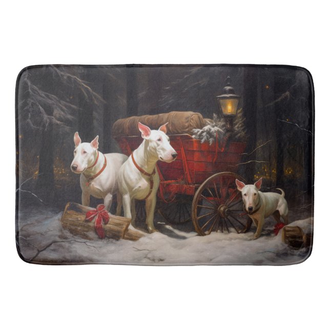 Bullterrier Snöig släde Juldekoration Badrumsmatta (Framsidan)