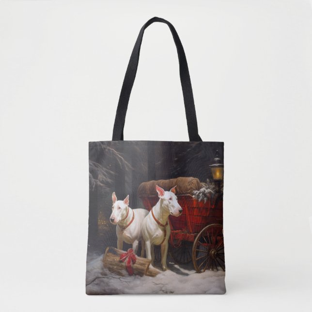 Bullterrier Snöig släde Juldekoration Tygkasse (Framsida)