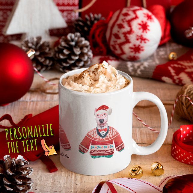 Bullterrier som bär ful jultröja Xmas hundälskare Kaffemugg (Skapare uppladdad)
