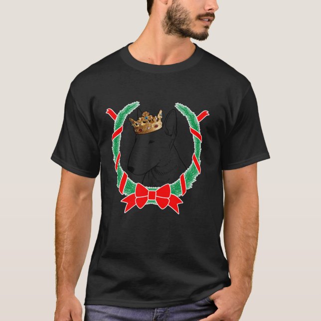 Bullterrier som bär krona jul hund  t shirt (Framsida)