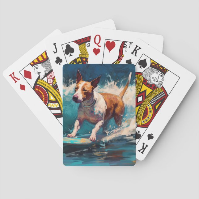Bullterrier Strand Surfing Målning Casinokort (Baksidan)