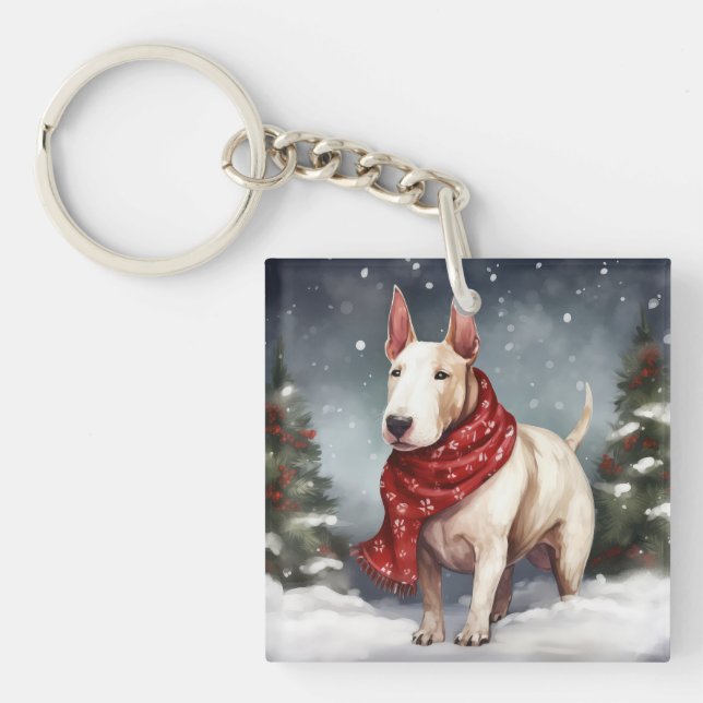 Bullterrierhund i snö jul (Framsidan)
