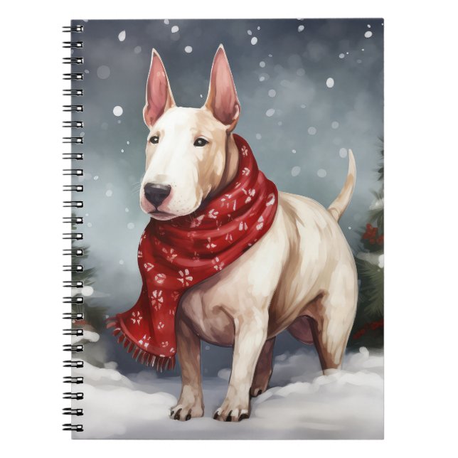 Bullterrierhund i snö jul anteckningsbok (Framsidan)