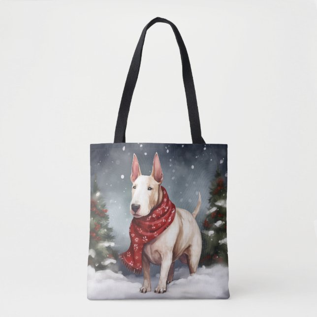 Bullterrierhund i snö jul tygkasse (Framsida)
