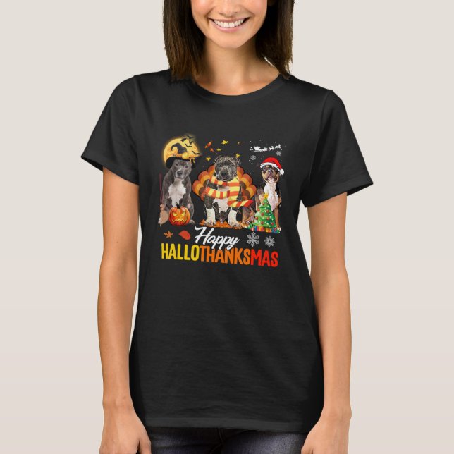 Bully Dog Happy Hallothanksmas Halloween Thanksgiv T Shirt (Framsida)