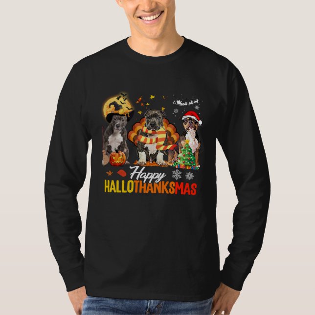 Bully Dog Happy Hallothanksmas Halloween Thanksgiv T Shirt (Framsida)