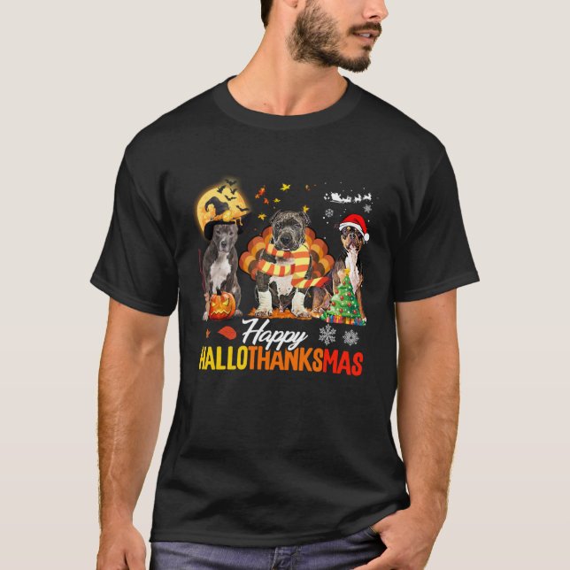 Bully Dog Happy Hallothanksmas Halloween Thanksgiv T Shirt (Framsida)