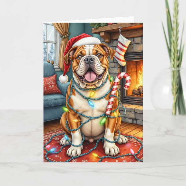 Bully Jolly Amerikansk Bulldog Christmas Kort (Framsida)