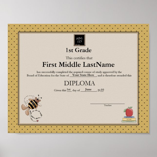 Bumble Bear Homeschooler Diploma Poster (Framsidan)