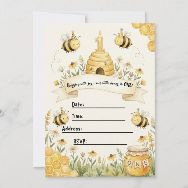 Bumble Bee 1st Birthday Invitation  Inbjudningar (Framsida)