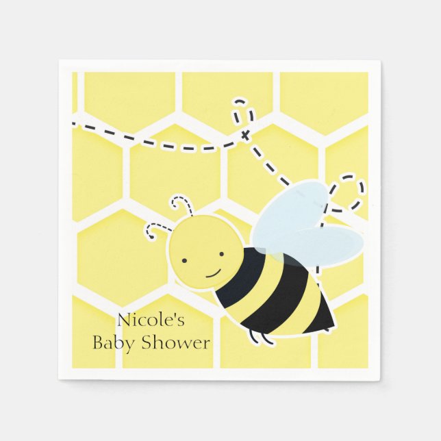 Bumble Bee Baby Shower Modern Gul & Svart Pappersservett (Framsidan)