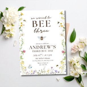 Bumble Bee Födelsedagsinbjudan 3-års födelsedagsfe Inbjudan