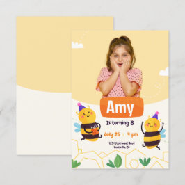 Bumble Bee Modern Foto Födelsedagsfirande Inbjudningar