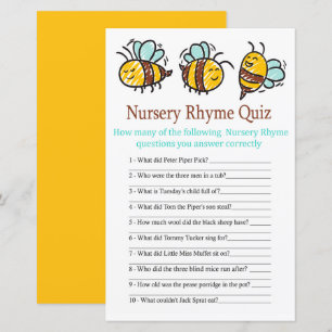 Bumble Bee Nursery Rhyme Quiz baby shower-spel