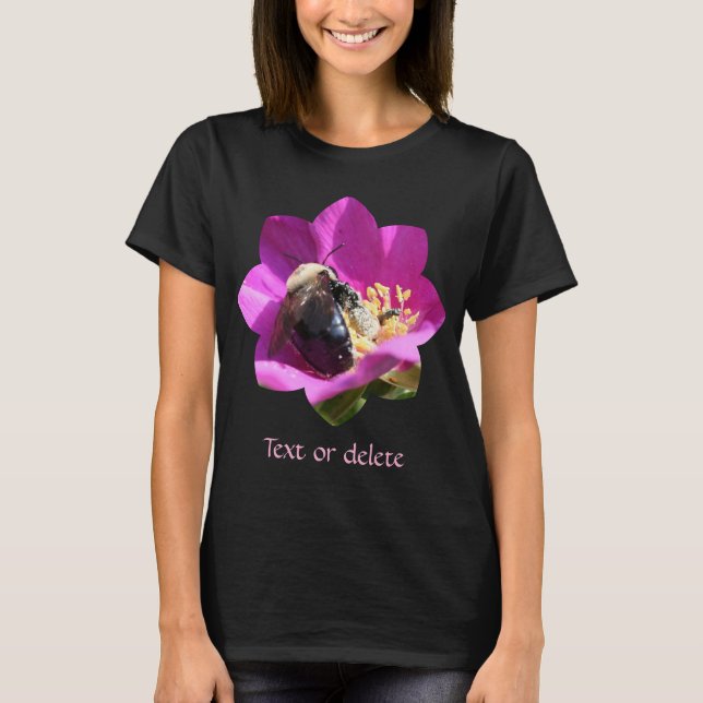 Bumble Bee On Pink Rose Nature Personalized T Shirt (Framsida)