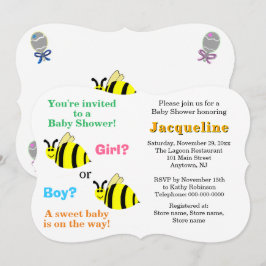Bumble Bee Pink Blue Rattles Baby Shower Inbjudningar