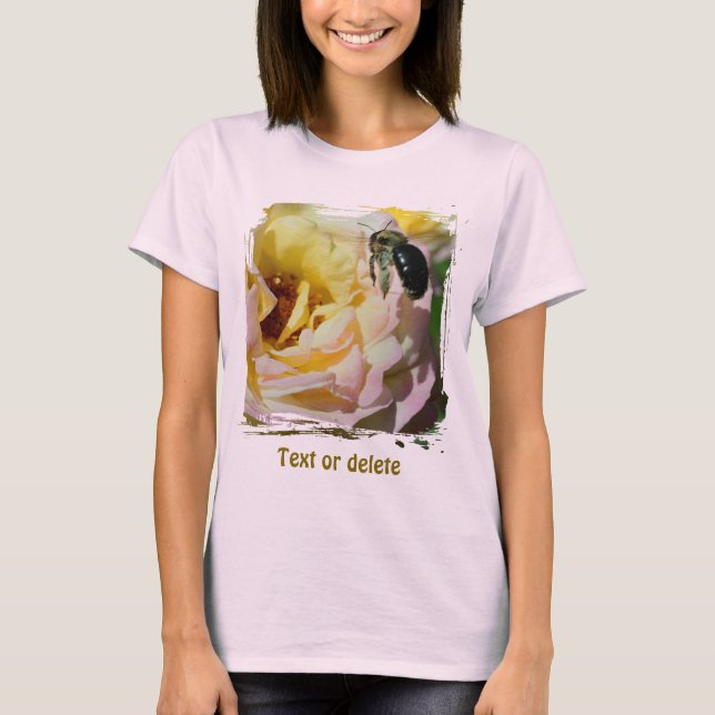 Bumble Bee Pink Rose Nature Personalized T Shirt (Framsida)