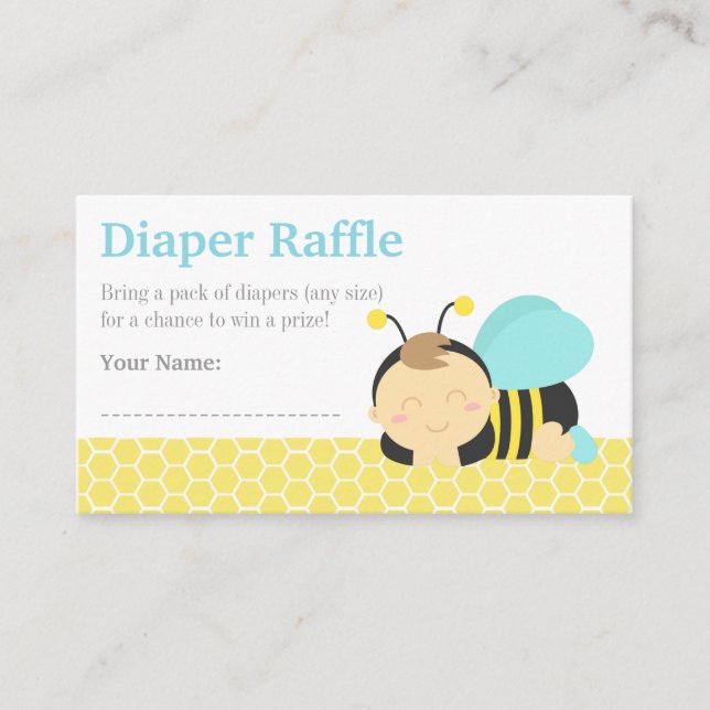 Bumble Bee Pojke Baby Shower, Blöja Raffle Biljett Tilläggskort (Framsida)