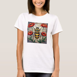 Bumble bee stained glass vibrant poppy flower eye t shirt