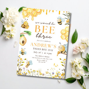 Bumble Bee Treårs Födelsedagsinbjudan Barnkalas Inbjudningar