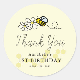 Bumble/honungsbin, alla ålders födelsedag Tack Runt Klistermärke