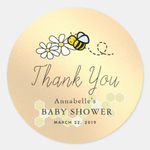 Bumble/honungsbin Guld Baby Shower Classic Round S Runt Klistermärke