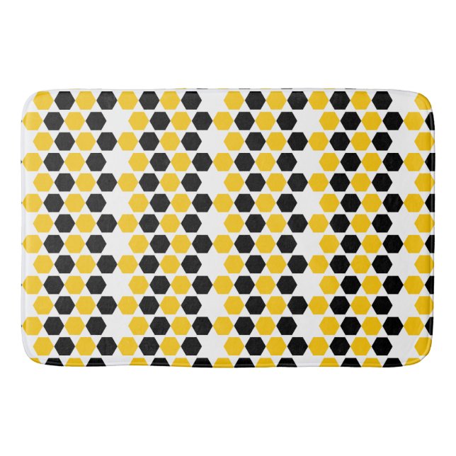 Bumble Svart Gul Geometrisk Hexagram Hex Mönster Badrumsmatta (Framsidan)