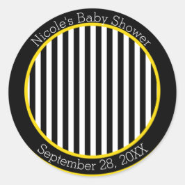 Bumble Svart Vitt Gult Bibe Tema Baby Shower Runt Klistermärke