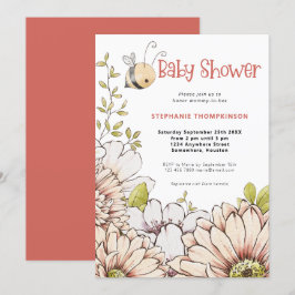 BumblebeBlommigtar Coral Baby Shower Inbjudningar