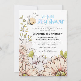 BumblebeBlommigtar Virtuell Baby blue Shower Inbjudningar