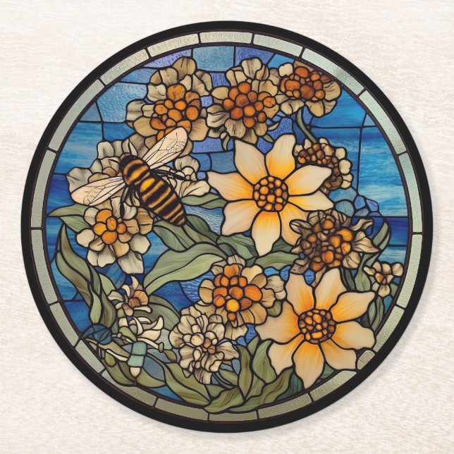 Bumblebee av glasskikt underlägg papper rund (Framsidan)