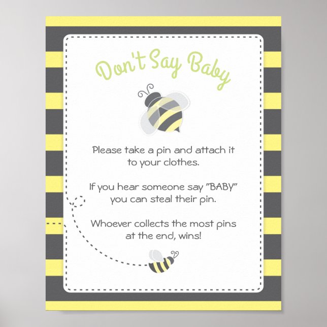 Bumblebee Baby Shower Säg inte Baby-spelsignatur Poster (Framsidan)