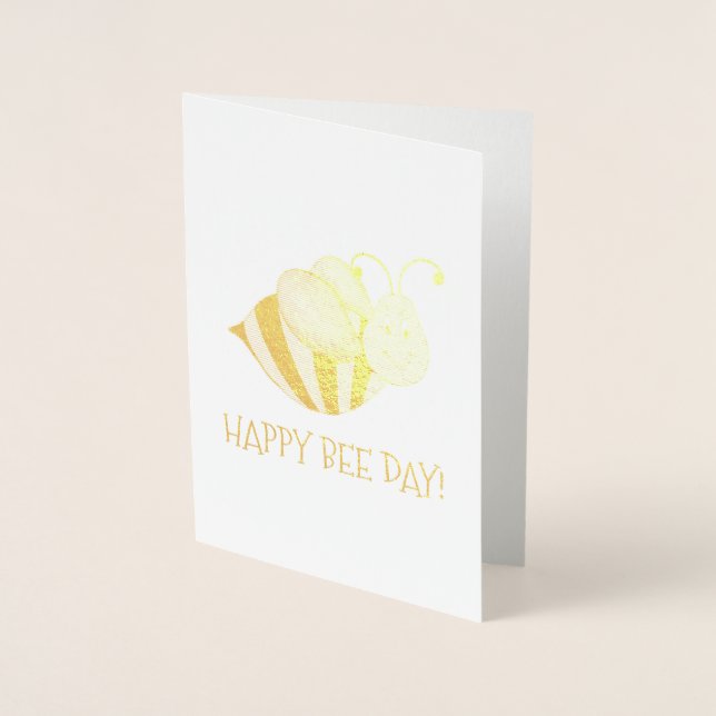 Bumblebee Bday Birthday, Lycklig Bee Day Folierat Kort (Framsida)