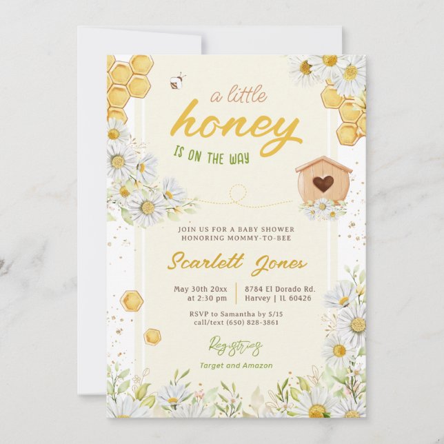 Bumblebee Bee Baby Shower Little honey Sweet Daisy Inbjudningar (Framsida)