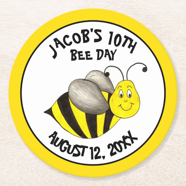 Bumblebee Bee Day Personlig Födelsedagsfest Underlägg Papper Rund (Framsidan)