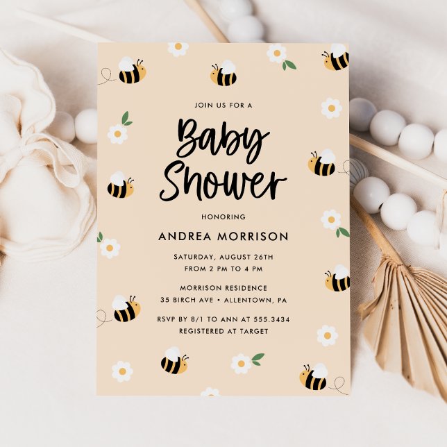 Bumblebee Blommigt Baby Shower Inbjudningar (Skapare uppladdad)