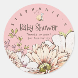 Bumblebee Blommigt Namn Tack Baby Rosa Shower Runt Klistermärke